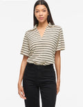 T shirt marinière beige et noir Alo