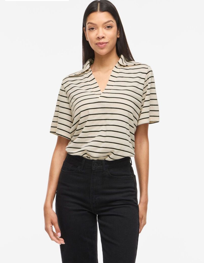 T shirt marinière beige et noir Alo