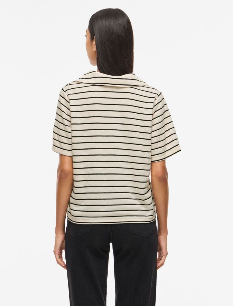 T shirt marinière beige et noir Alo