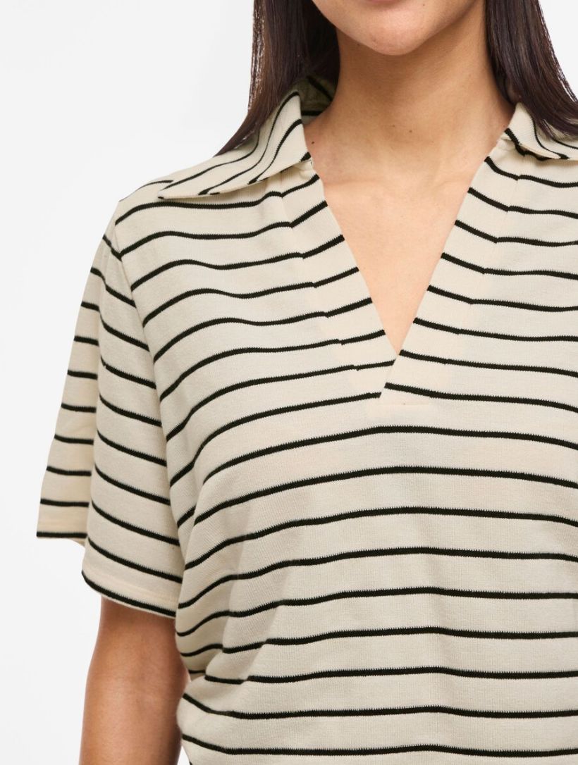 T shirt marinière beige et noir Alo