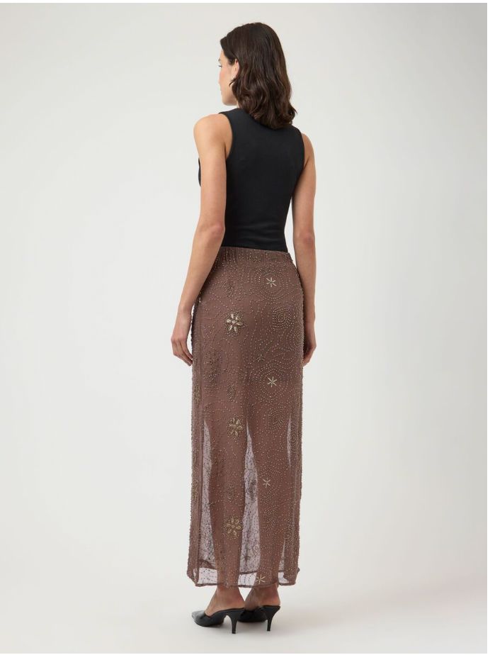Jupe mesh perlée chocolat Nura