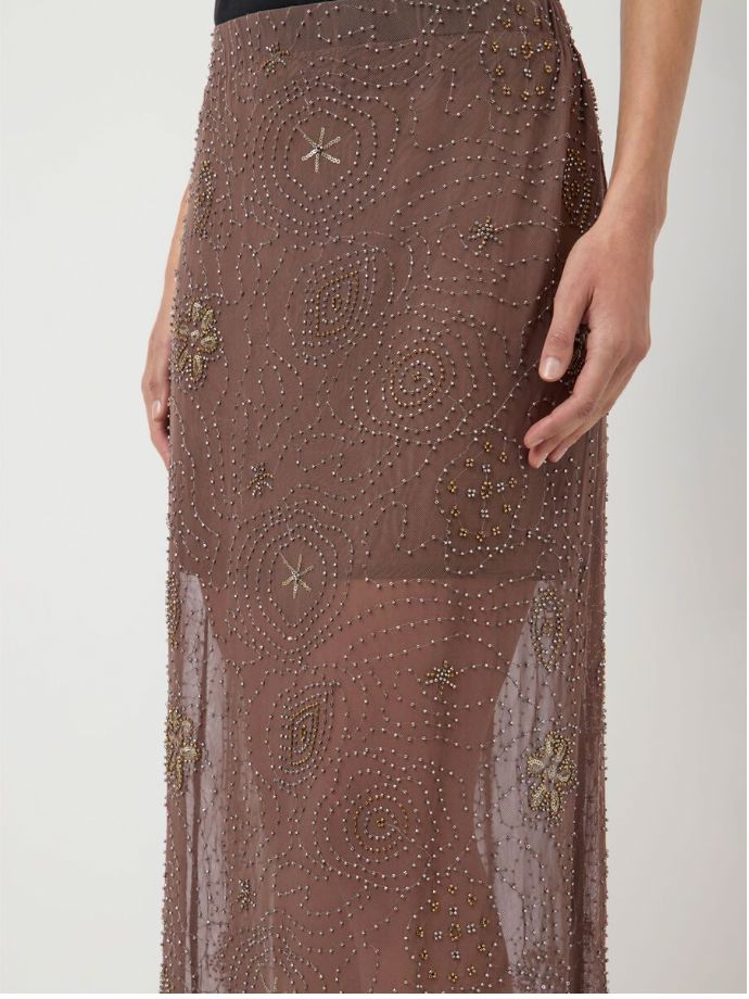 Jupe mesh perlée chocolat Nura